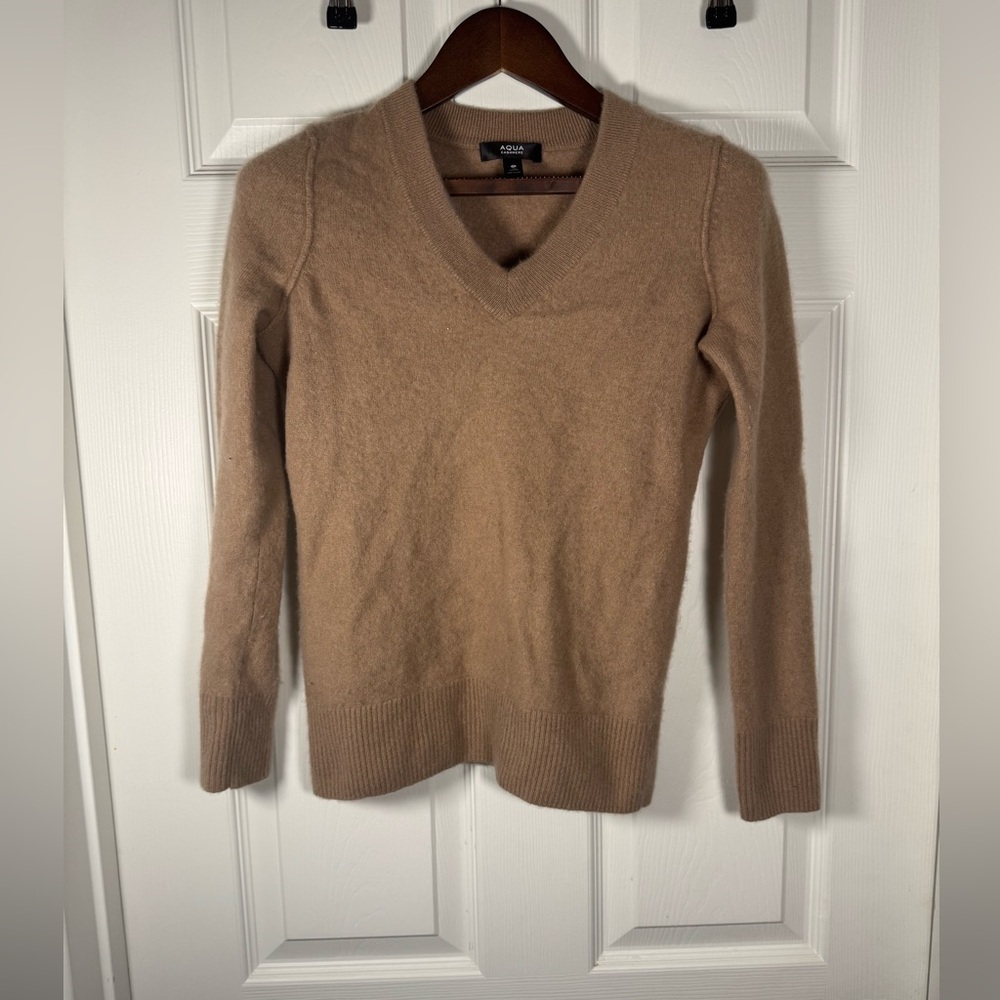 Aqua Cashmere 100% Cashmere Long Sleeve Caramel Brown Sweater Size Small